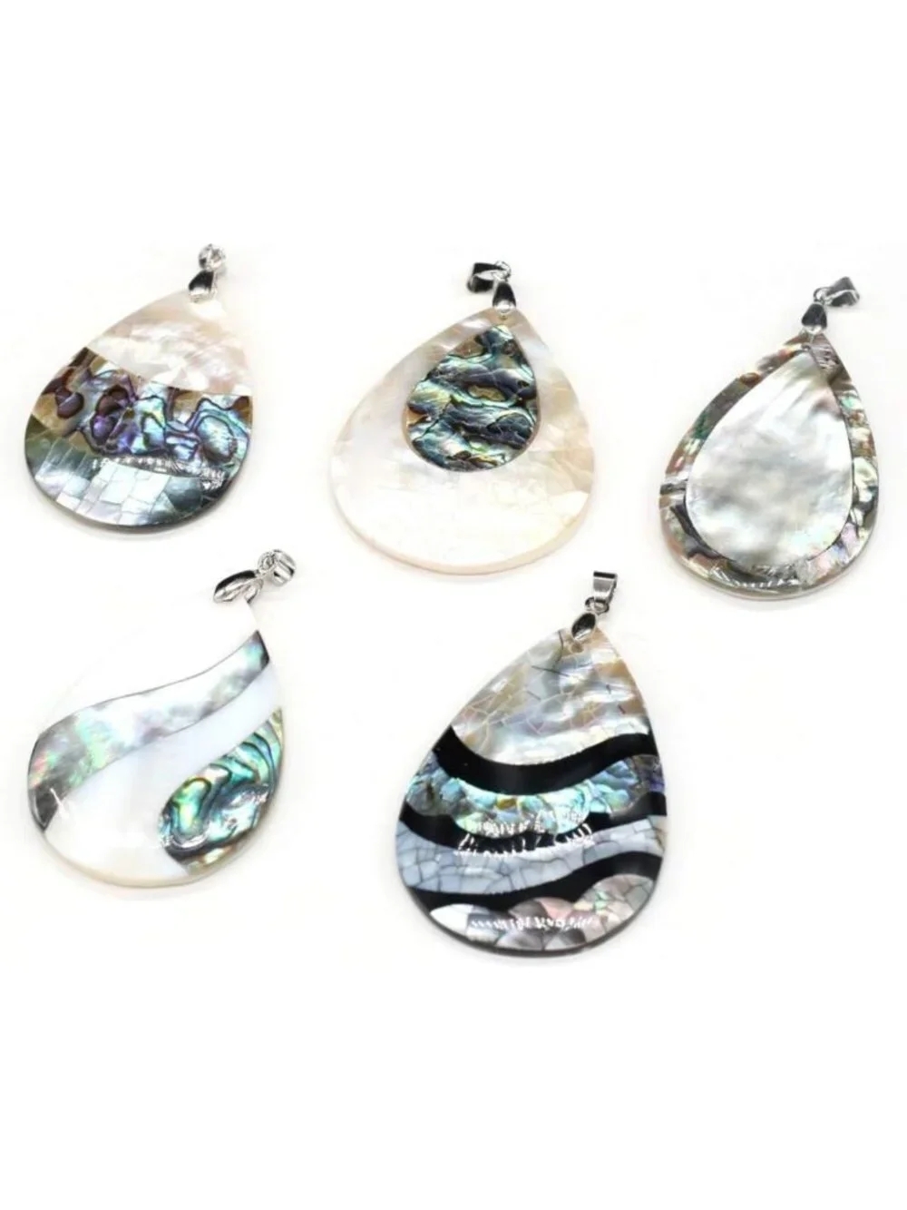 Natural Abalone Shell Pendant Set - Mother of Pearl Drop Shape Charms for DIY